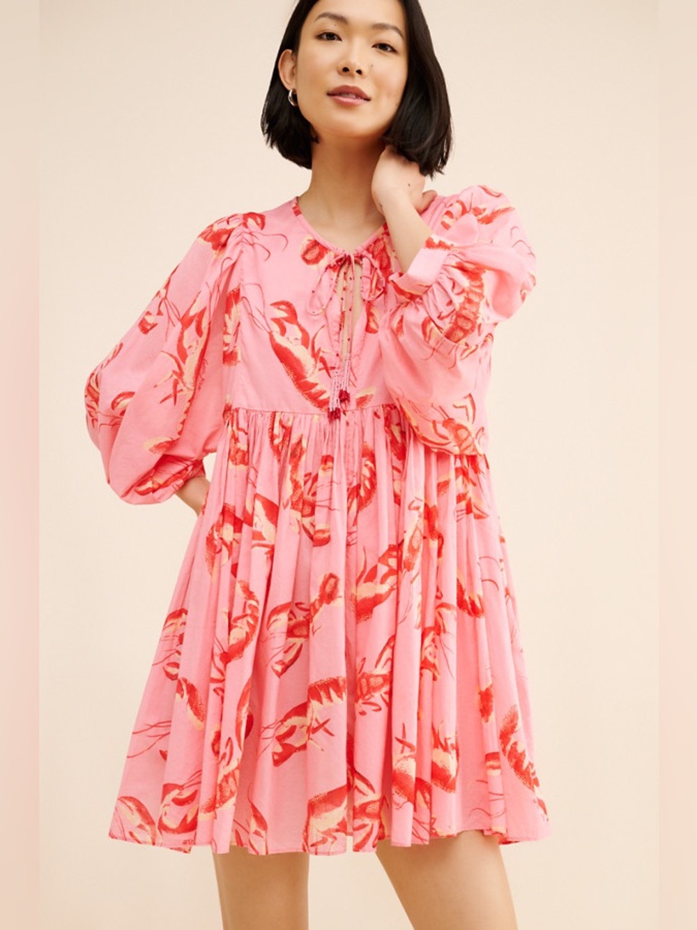 Farm Rio Lobster Mini Dress Pink Small
